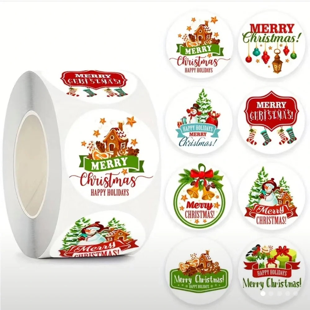 500 Merry Christmas Stickers - 1” White